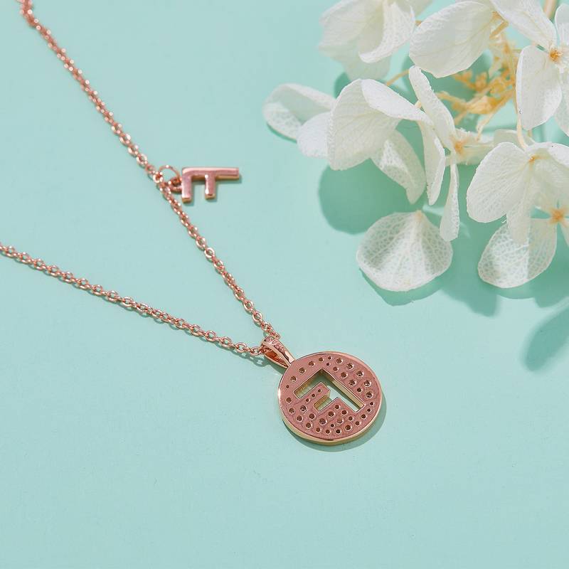 F pendant S925 silver plated rose gold Moissanite diamond light luxury letter necklace